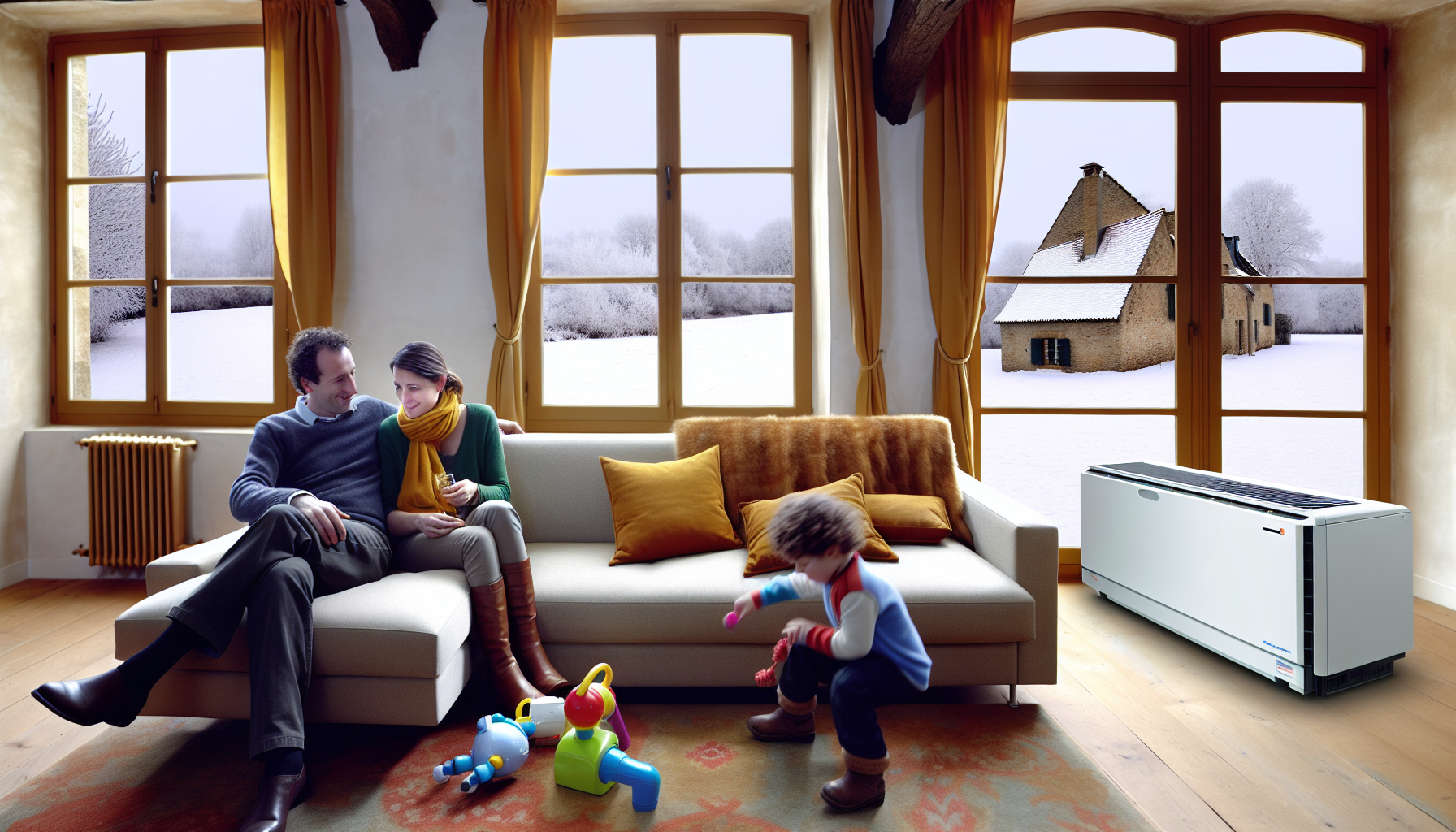 Famille dans son salon chauffe