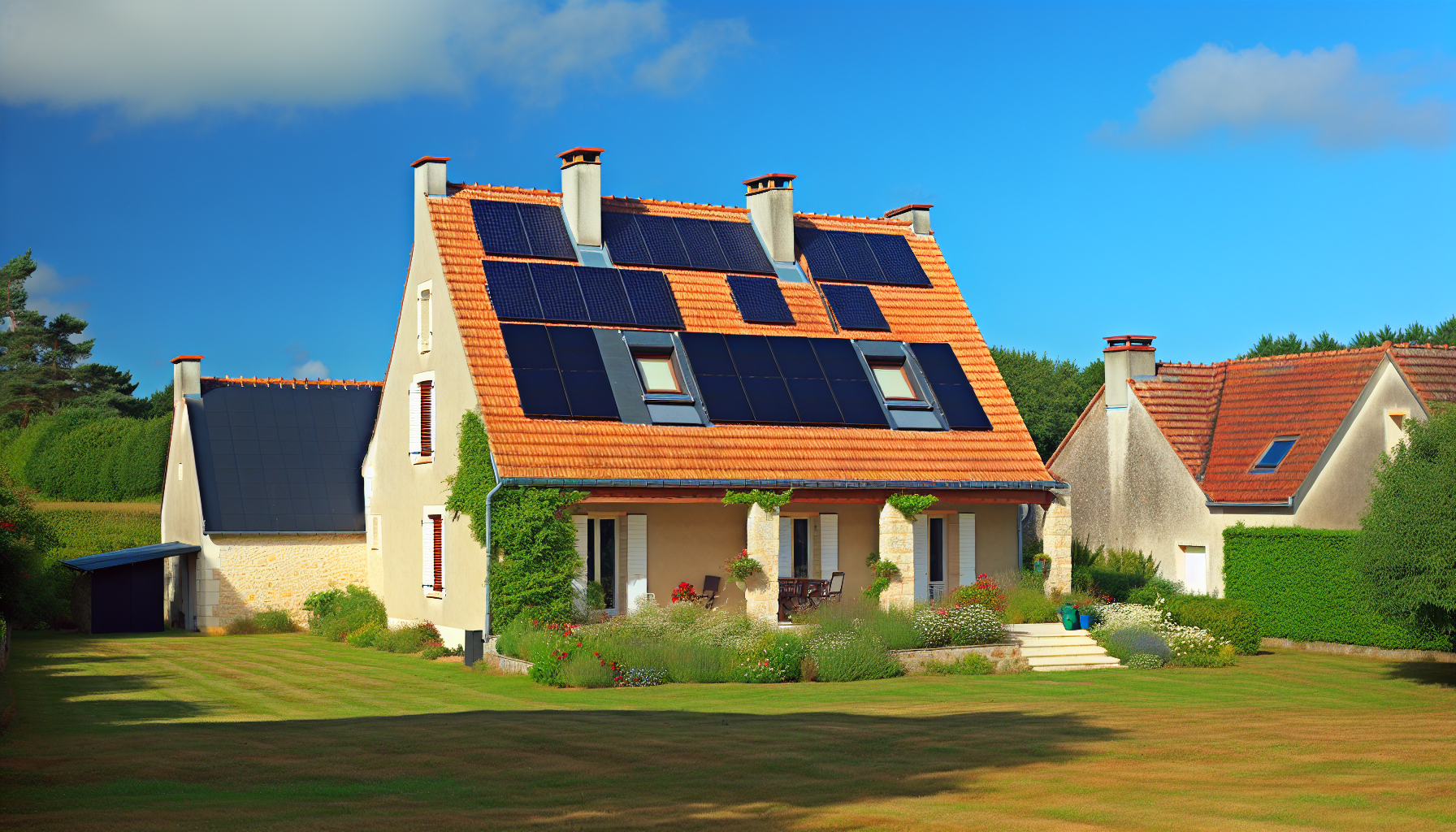 Maison avec panneaux solaires photovoltaiques