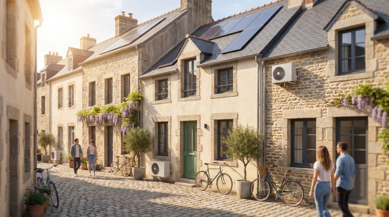 Rue de maisons avec pompes a chaleur