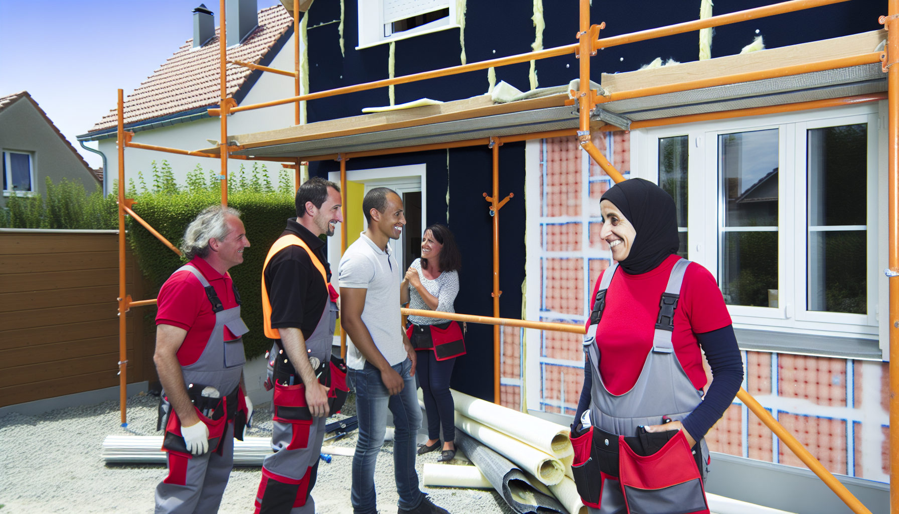 Proprietaires devant chantier ITE
