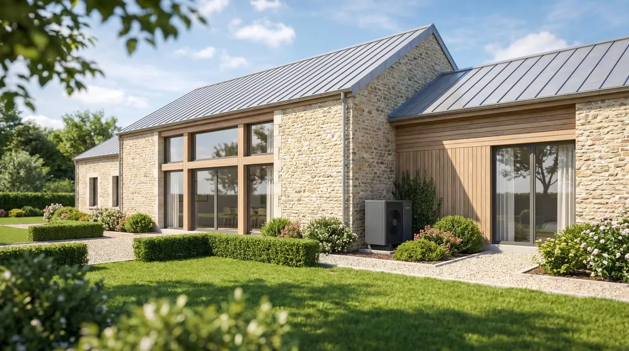 Belle maison française moderne avec pompe à chaleur