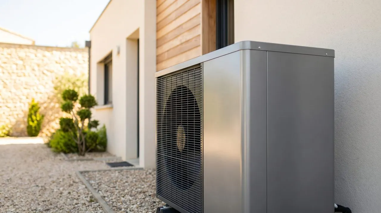 Pompe à chaleur moderne installée devant une maison
