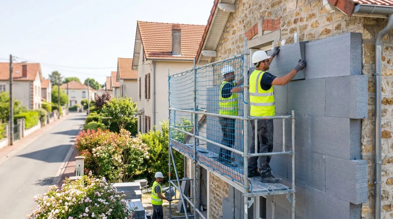 Proprietaires devant chantier ITE