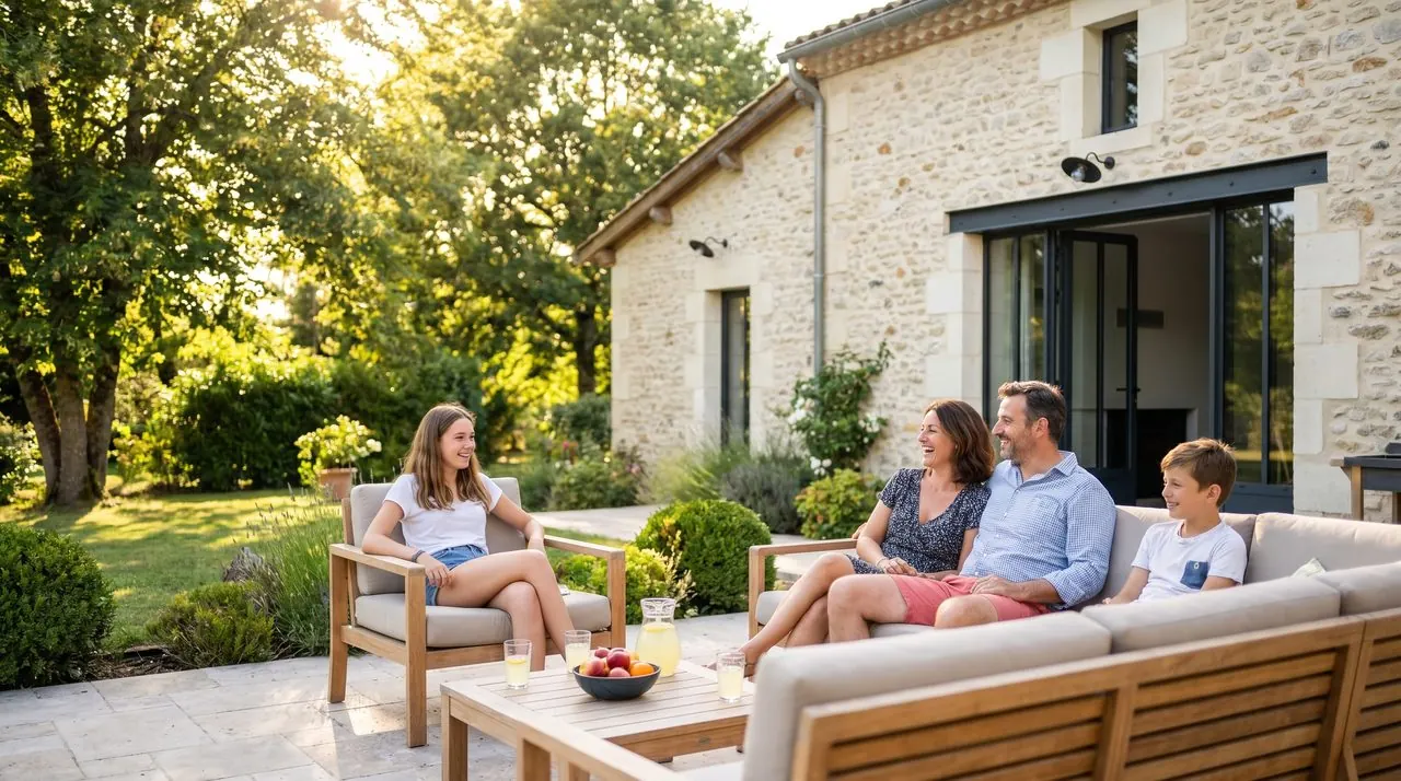 Famille dans maison isolee